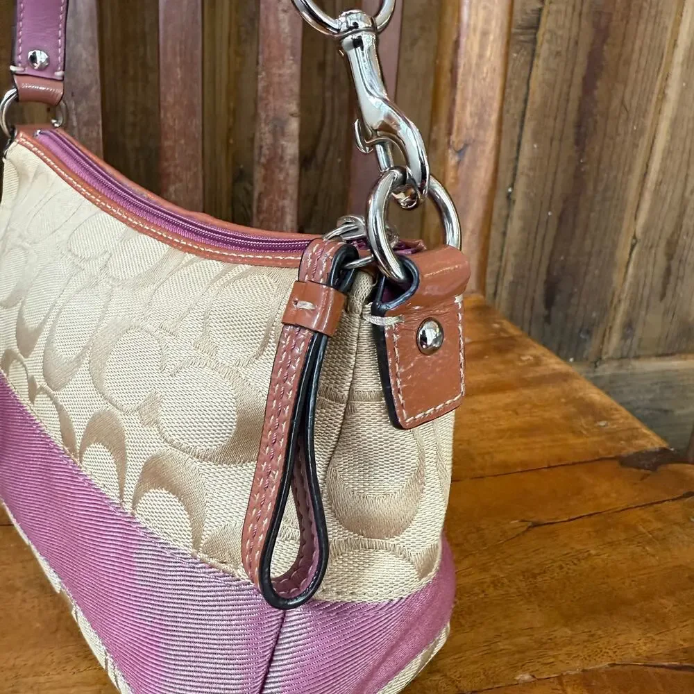Vintage Y2K Coach Signature Stripe Lavender Mini Satchel Shoulder Bag Purse